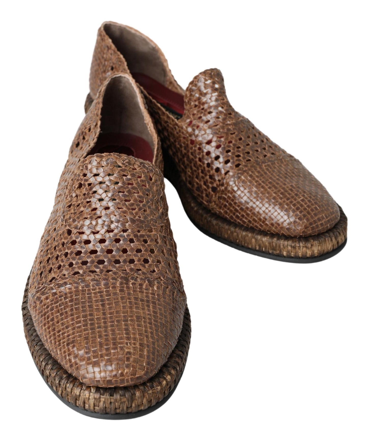 Dolce & Gabbana Brown Woven Leather Loafers Casual