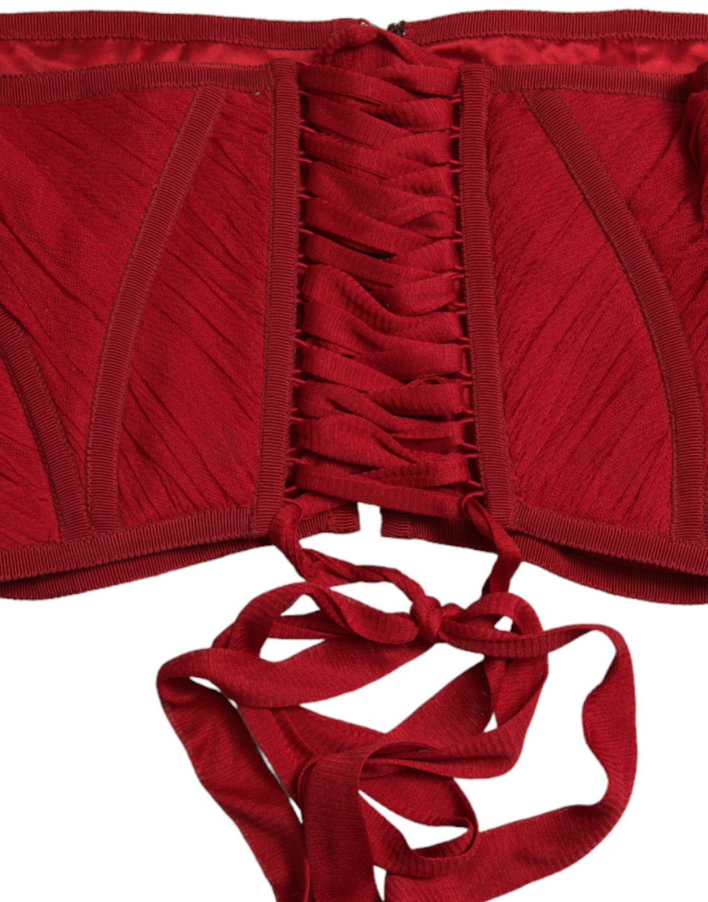 Dolce & Gabbana Red Silk Belt Waist Lace Up Strap Corset