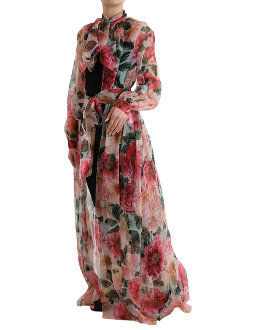 Dolce & Gabbana Multicolor Camelia Print Silk Chiffon Coat