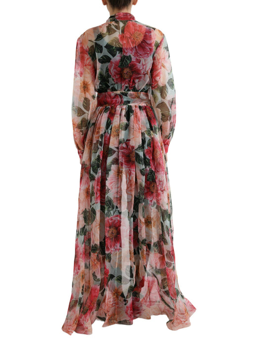 Dolce & Gabbana Multicolor Camelia Print Silk Chiffon Coat