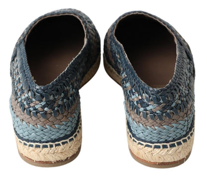 Dolce & Gabbana Blue Gray Leather Buffalo Espadrille Shoes