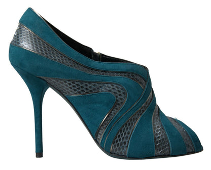 Dolce & Gabbana Chic Blue Peep Toe Stiletto Ankle Booties