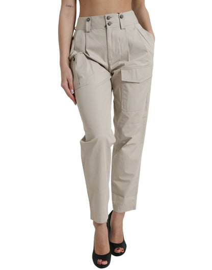 Dolce & Gabbana Beige Cotton High Waist Tapered Pants