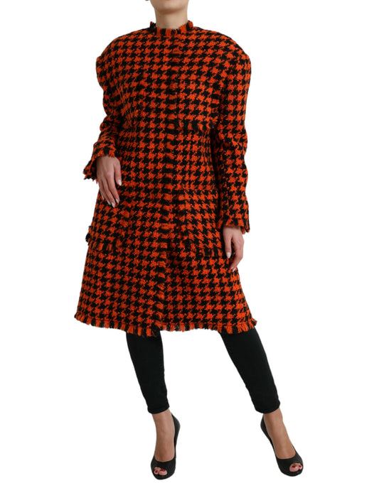 Dolce & Gabbana Orange Houndstooth Long Sleeve Coat Jacket