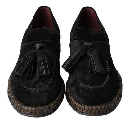 Dolce & Gabbana Black Suede Leather Casual Espadrille Shoes