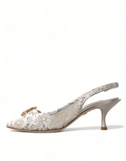 Dolce & Gabbana Elegant Lace Slingback Pumps with Crystal Accents