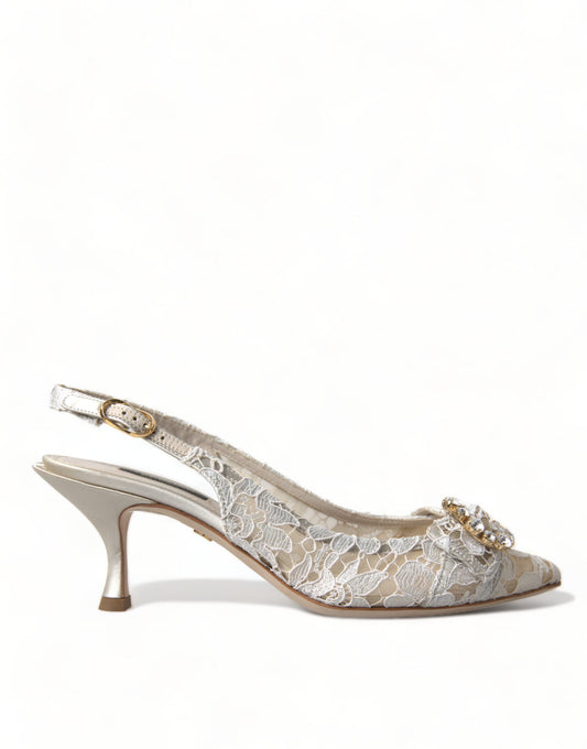 Dolce & Gabbana Elegant Lace Slingback Pumps with Crystal Accents