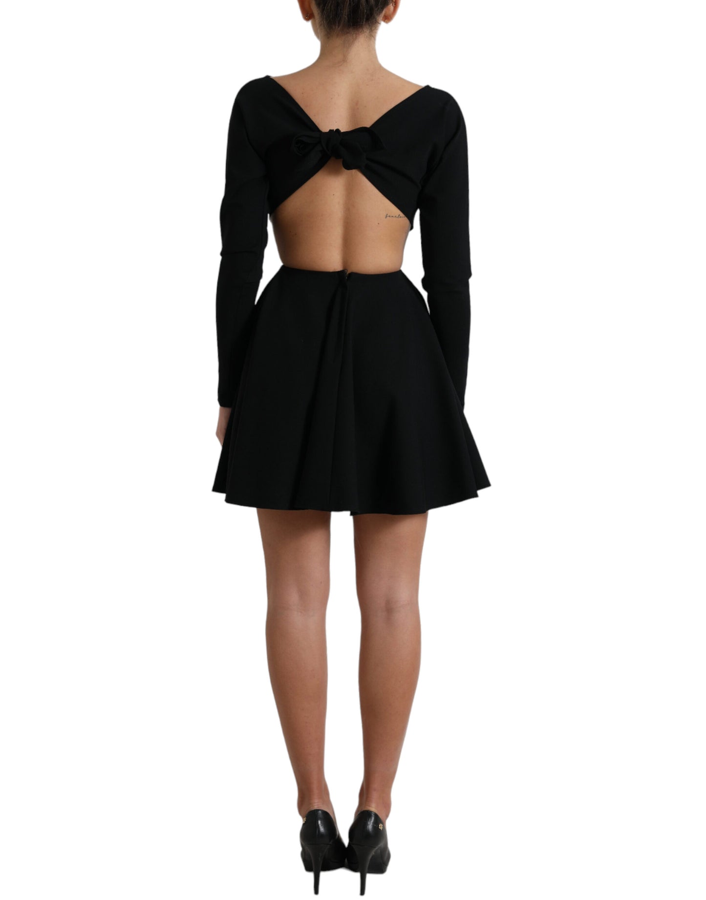 Dolce & Gabbana Black Viscose Cut Out A-line Long Sleeves Mini Dress