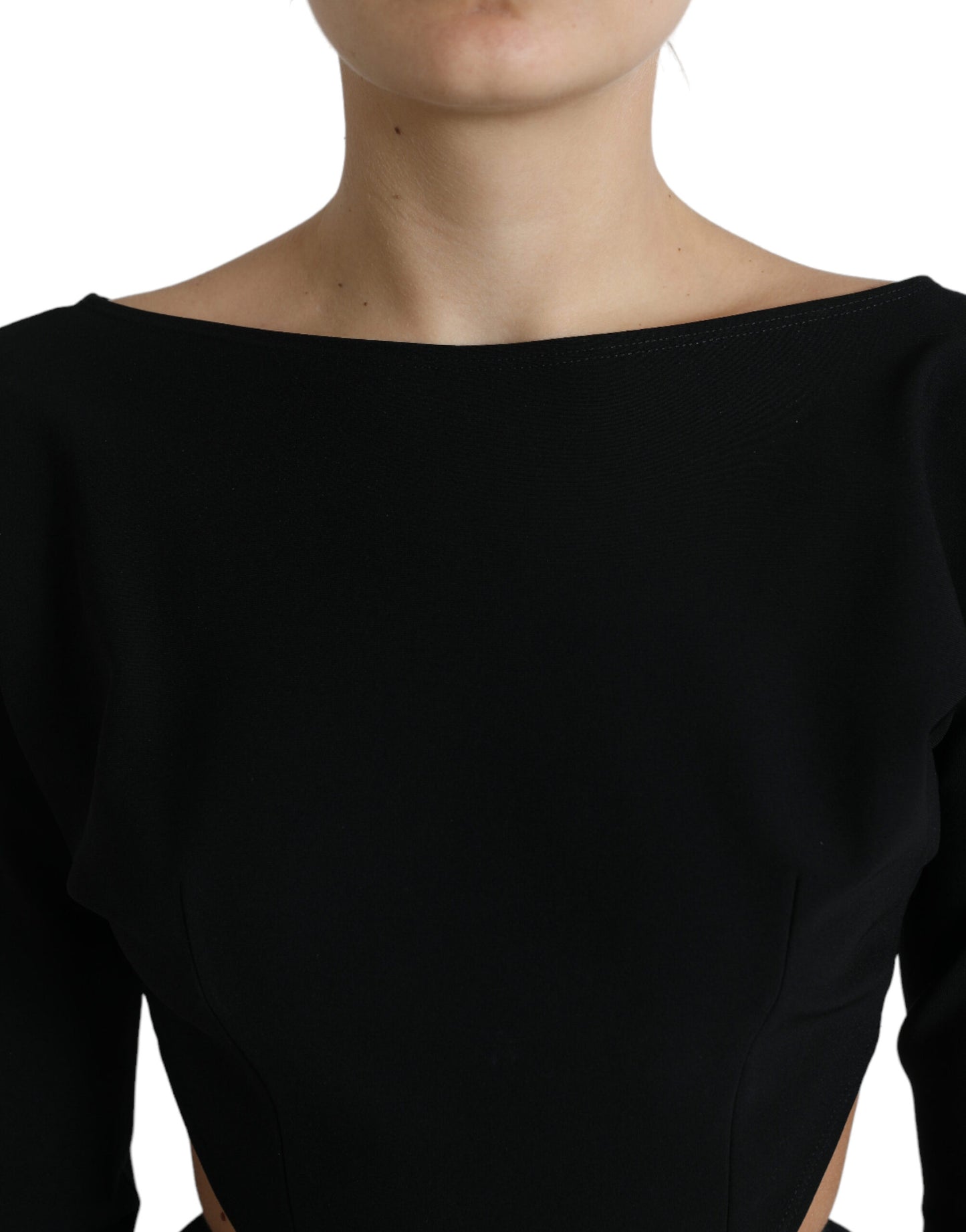 Dolce & Gabbana Black Viscose Cut Out A-line Long Sleeves Mini Dress