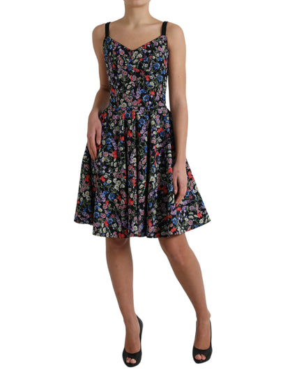 Dolce & Gabbana Black Polyester Floral A-line Sleeveless Mini Dress