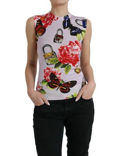 Dolce & Gabbana Multicolor Floral Padlock Butterfly Tank Top