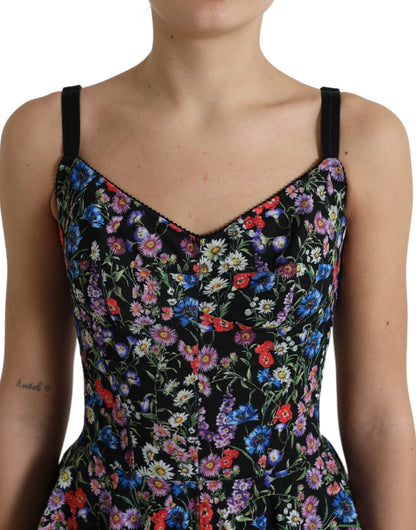 Dolce & Gabbana Black Polyester Floral A-line Sleeveless Mini Dress