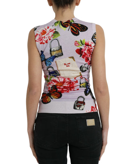 Dolce & Gabbana Multicolor Floral Padlock Butterfly Tank Top