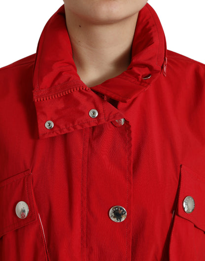 Dolce & Gabbana Red Polyester Hooded Button Rain Coat Jacket