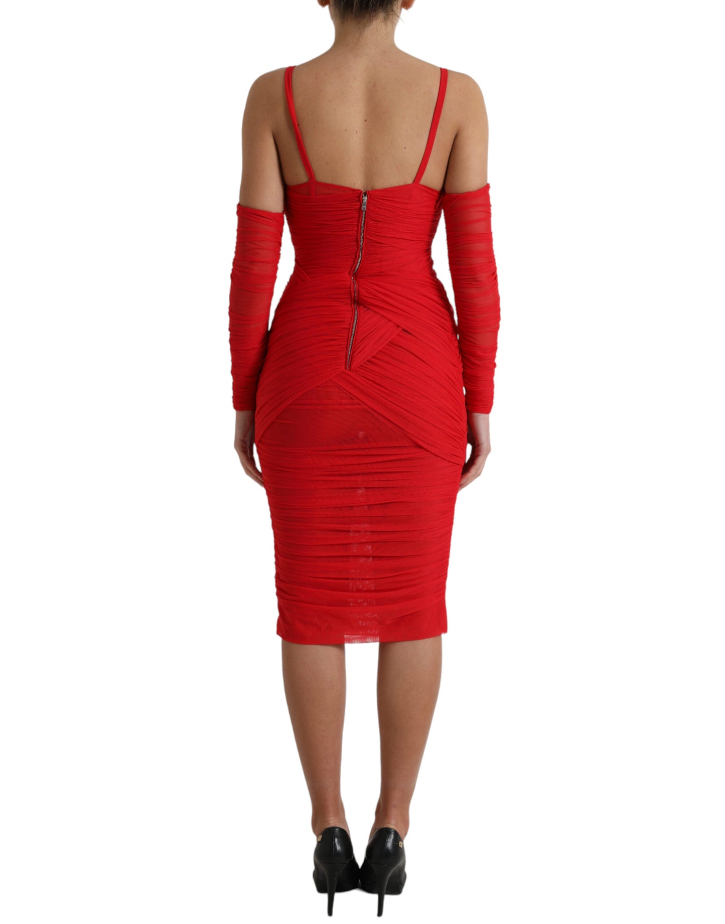 Dolce & Gabbana Red Nylon Stretch Cut Out Midi Dress