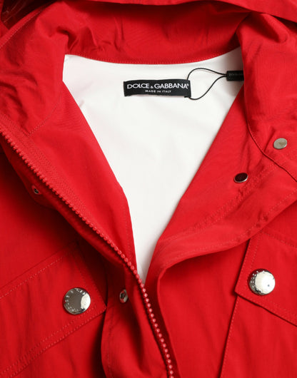 Dolce & Gabbana Red Polyester Hooded Button Rain Coat Jacket