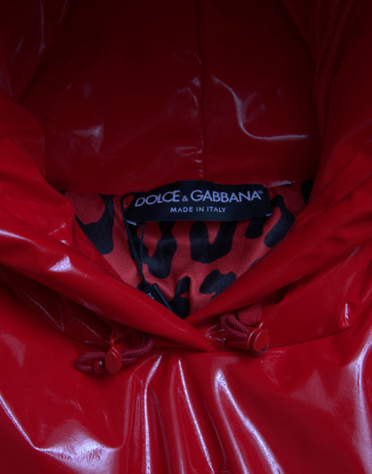 Dolce & Gabbana Shiny Red Hooded Cropped Short Coat Jacket