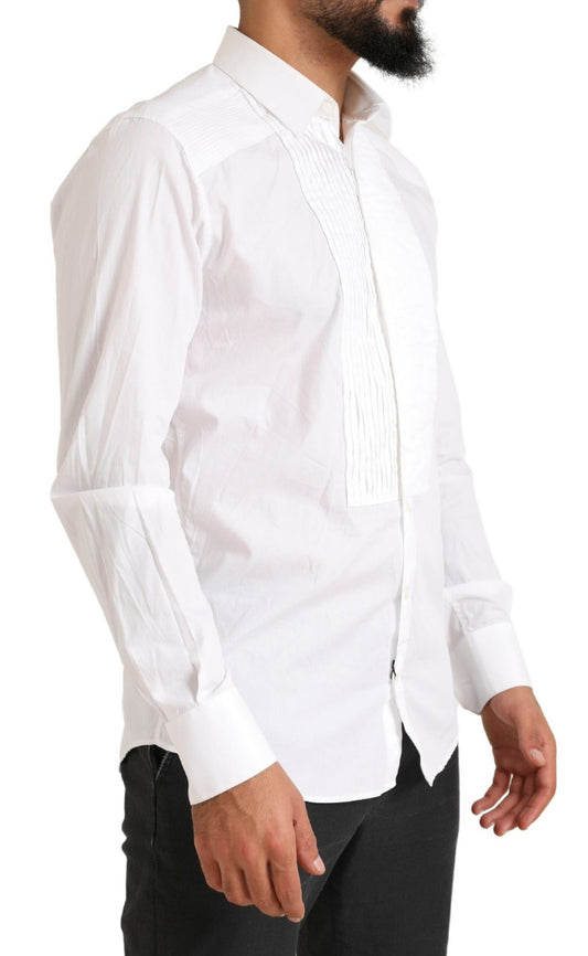 Dolce & Gabbana White GOLD Formal Cotton Tuxedo Dress Shirt