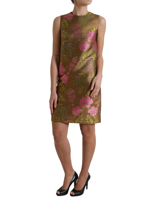 Dolce & Gabbana Brown Floral Jacquard Sleeveless Mini Dress