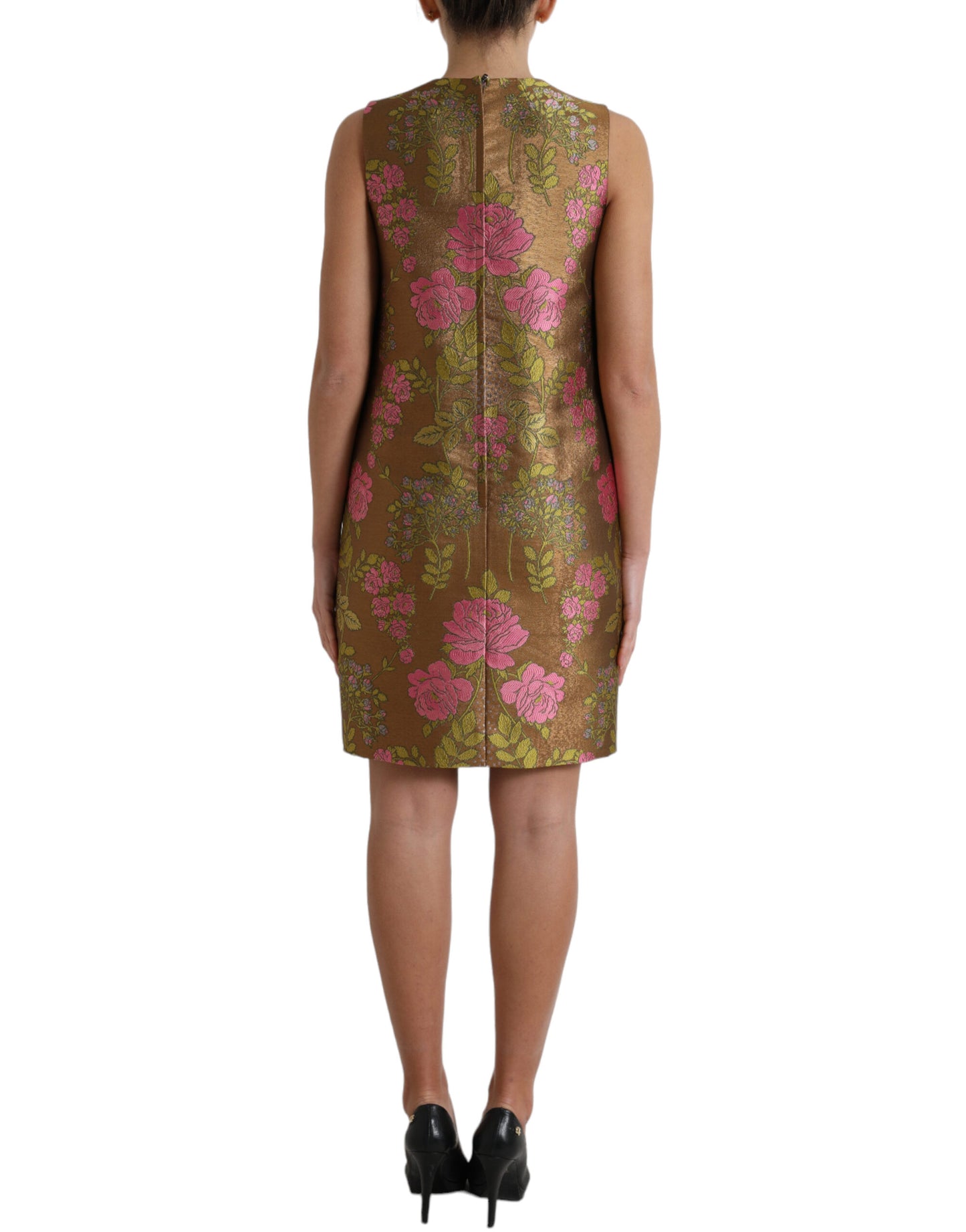 Dolce & Gabbana Brown Floral Jacquard Sleeveless Mini Dress