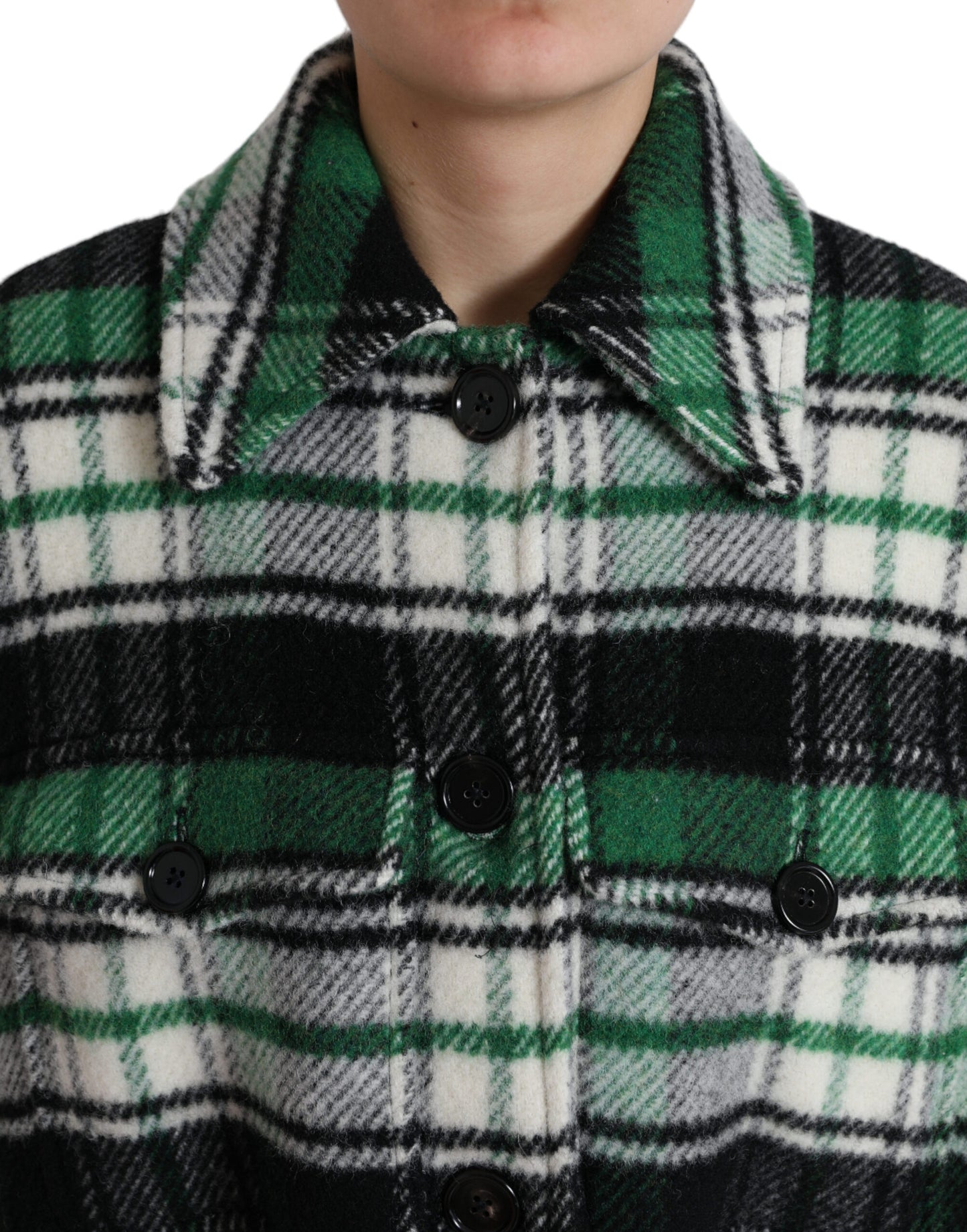 Dolce & Gabbana Green Plaid Long Sleeve Casual Coat Jacket