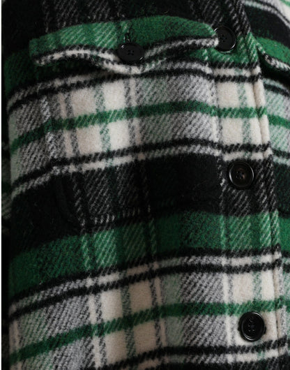 Dolce & Gabbana Green Plaid Long Sleeve Casual Coat Jacket