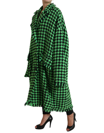 Dolce & Gabbana Green Houndstooth Full Sleeve Long Coat Jacket