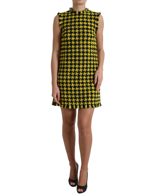 Dolce & Gabbana Yellow Houndstooth Sleeveless Aline Mini Dress