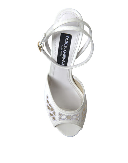 Dolce & Gabbana White Embroidered Ankle Strap Heels