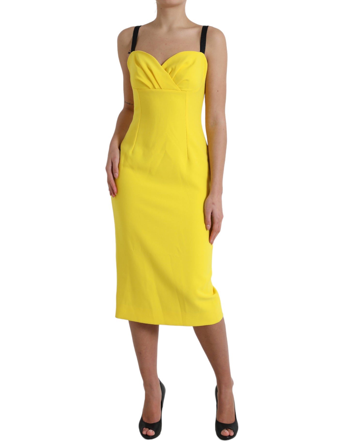 Dolce & Gabbana Yellow Polyester Sleeveless Bodycon Midi Dress