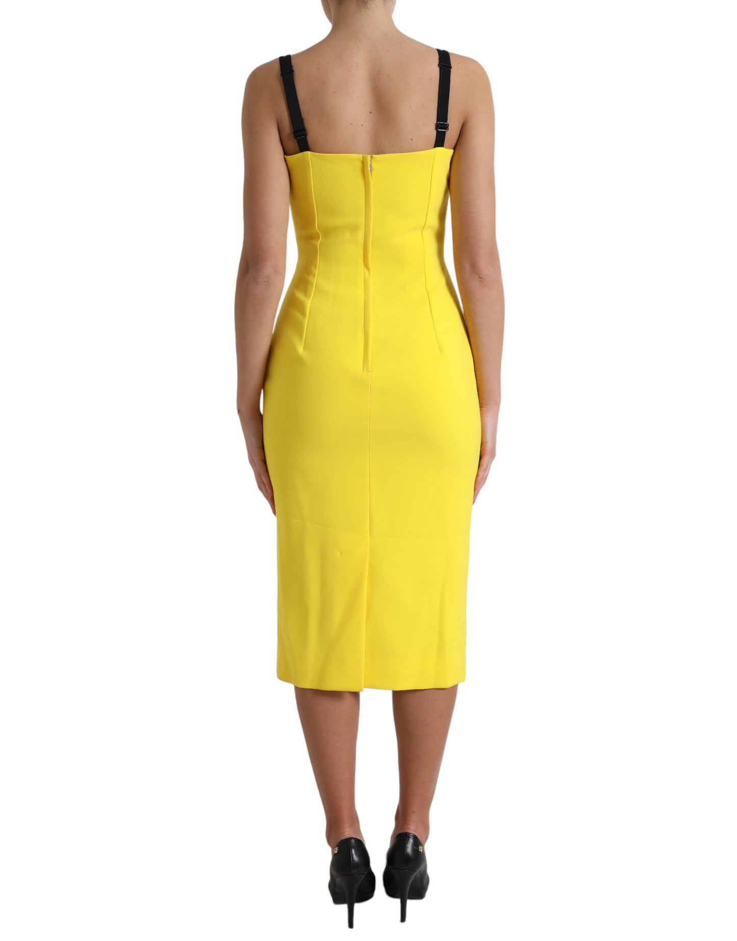 Dolce & Gabbana Yellow Polyester Sleeveless Bodycon Midi Dress