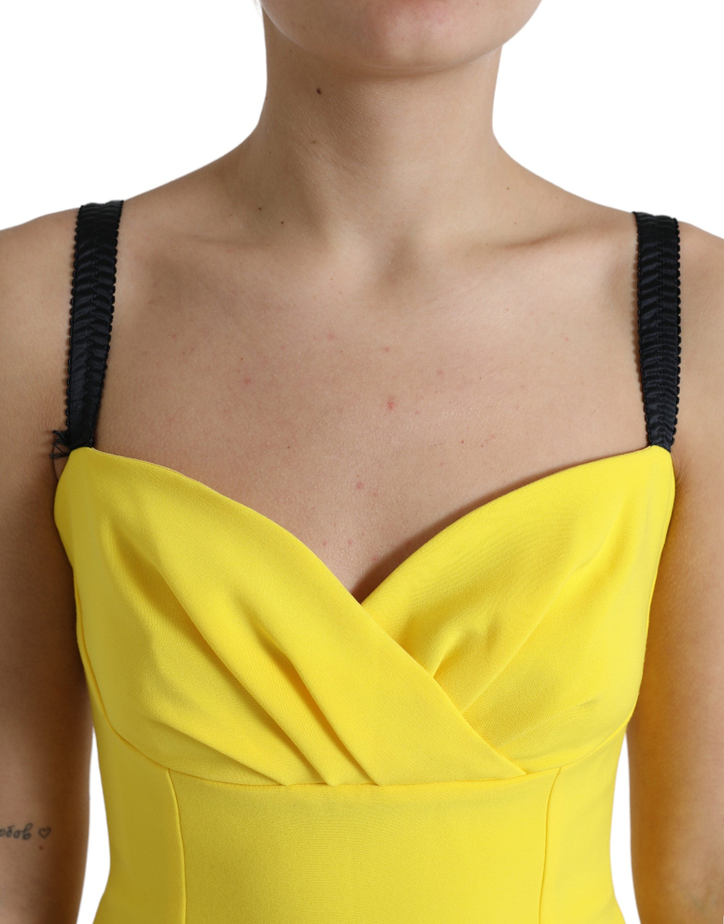 Dolce & Gabbana Yellow Polyester Sleeveless Bodycon Midi Dress