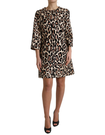 Dolce & Gabbana Brown Leopard Print Nylon Aline Mini Dress