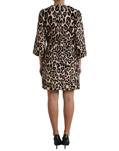 Dolce & Gabbana Brown Leopard Print Nylon Aline Mini Dress