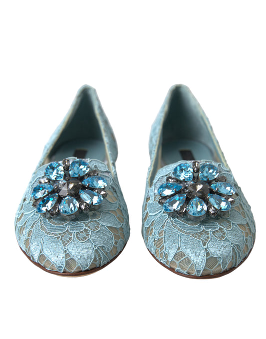 Dolce & Gabbana Elegant Floral Lace Aqua Vally Flats