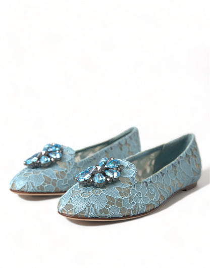 Dolce & Gabbana Elegant Floral Lace Aqua Vally Flats