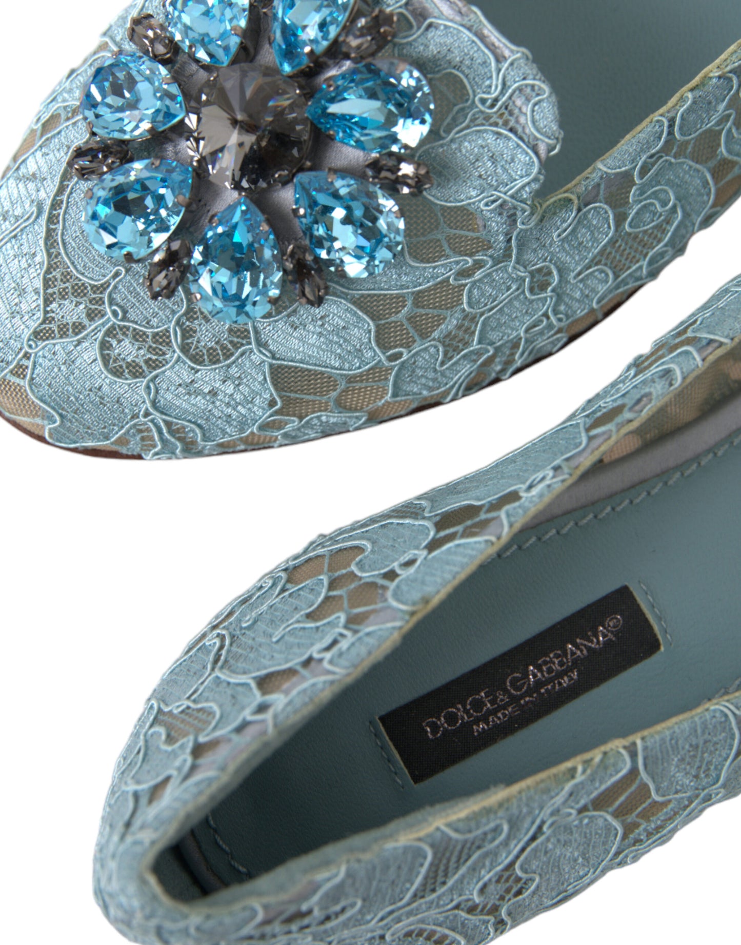 Dolce & Gabbana Elegant Floral Lace Aqua Vally Flats