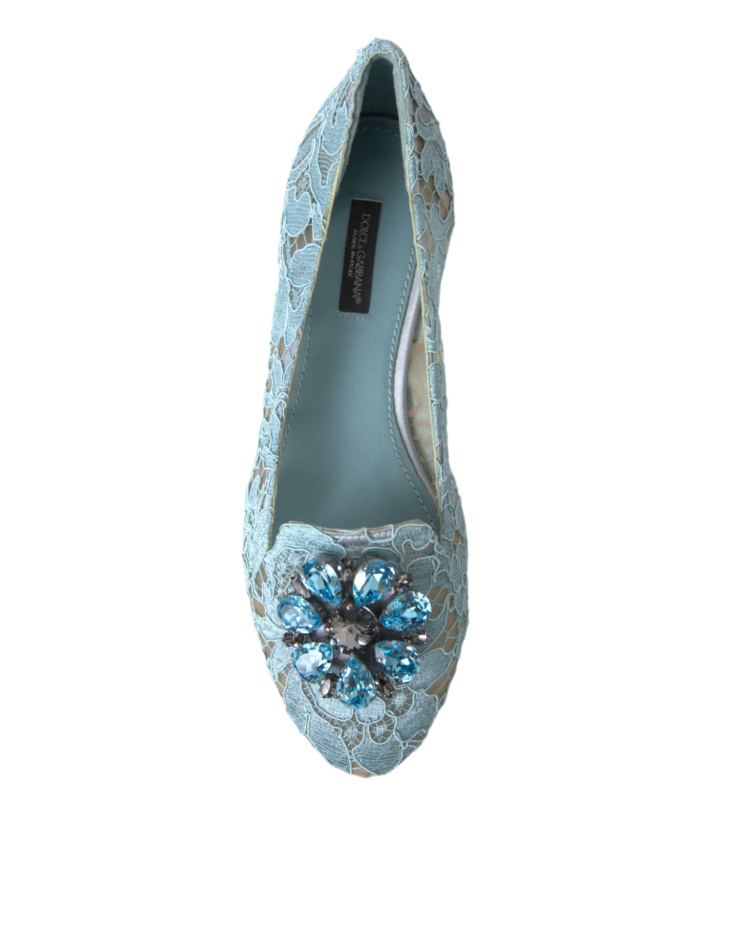 Dolce & Gabbana Elegant Floral Lace Aqua Vally Flats