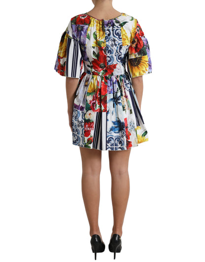 Dolce & Gabbana Multicolor Striped Floral Print Mini Dress