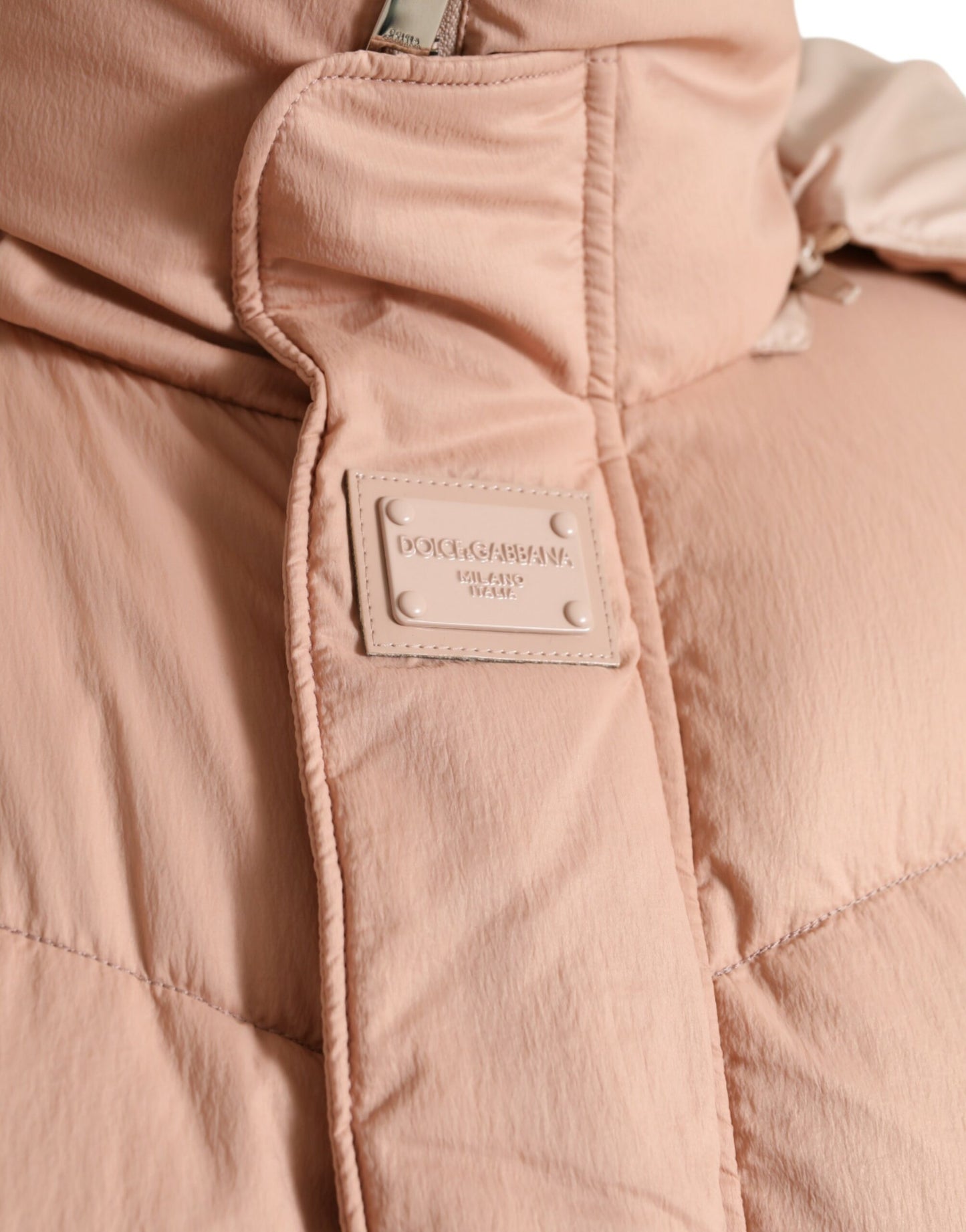 Dolce & Gabbana Peach Polyester Hooded Puffer Winter Jacket