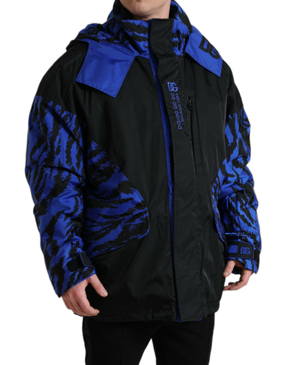 Dolce & Gabbana Black Blue Hooded Windbreaker Coat Jacket