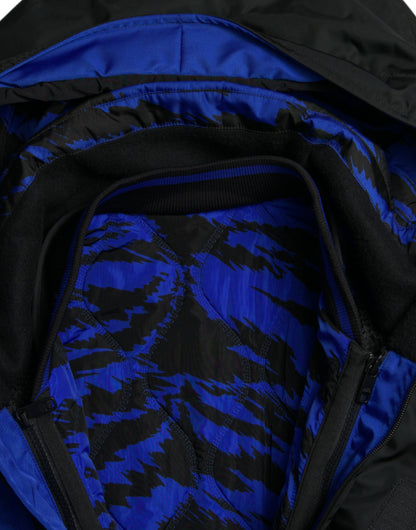 Dolce & Gabbana Black Blue Hooded Windbreaker Coat Jacket