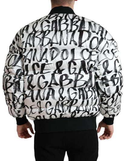 Dolce & Gabbana White Logo Padded Full Zip Bomber Jacket