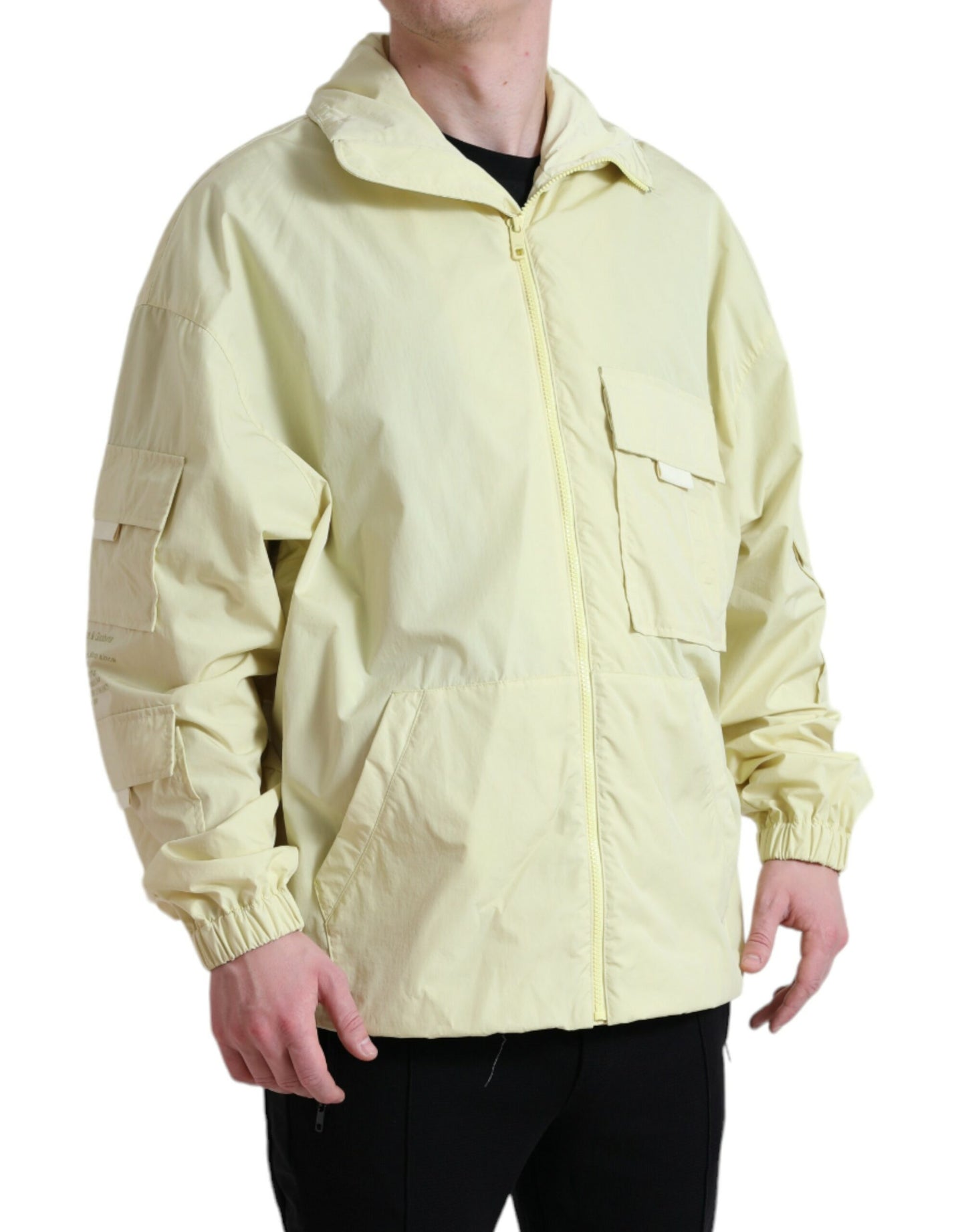 Dolce & Gabbana Yellow Nylon Collared Full Zip Parka Jacket