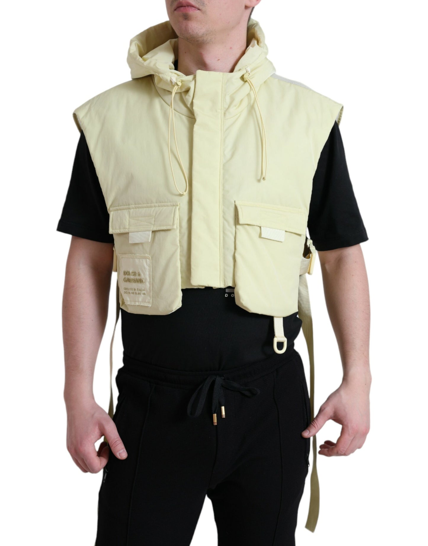 Dolce & Gabbana Yellow Nylon Hooded Sportswear Vest Jacket