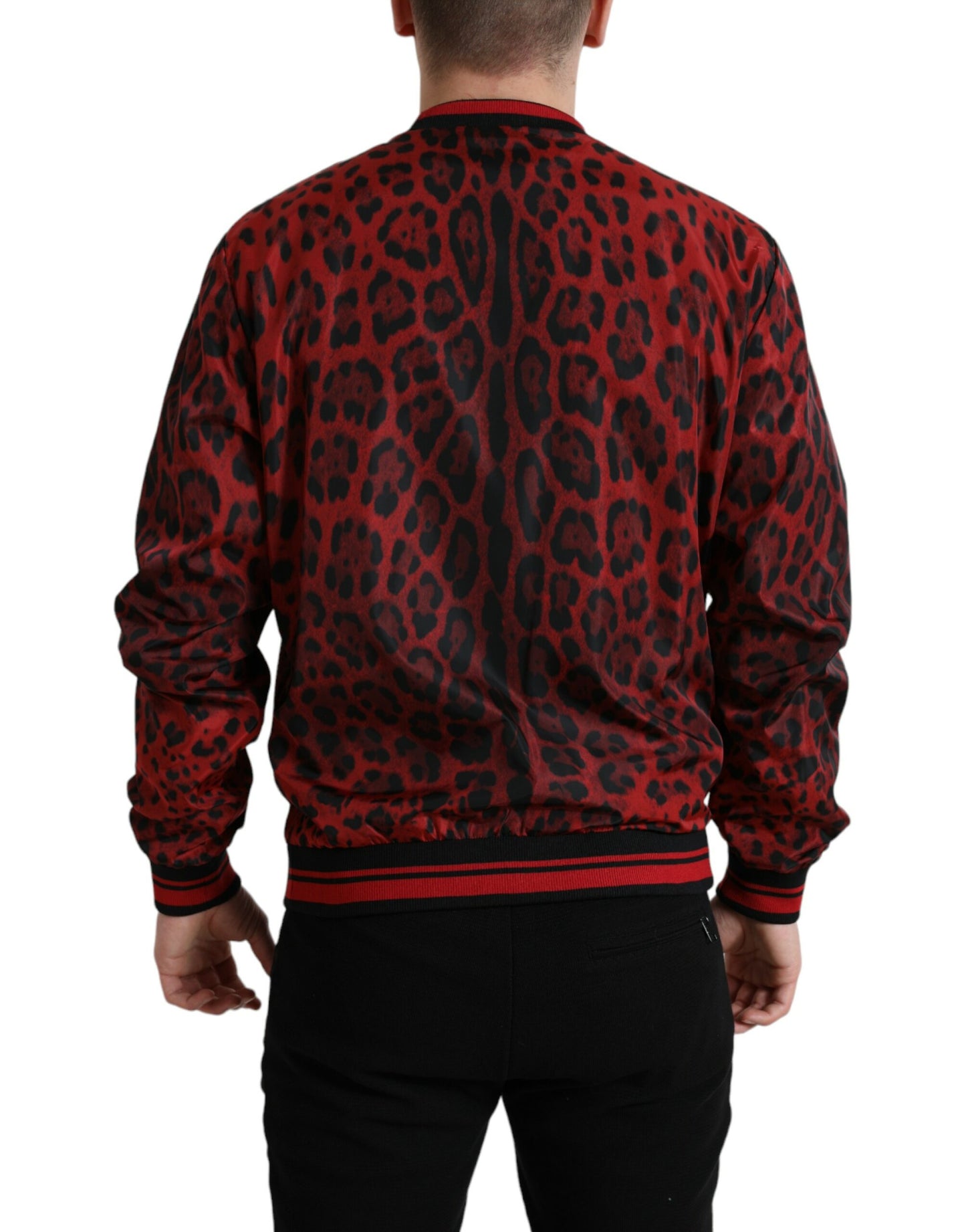 Dolce & Gabbana Red Leopard Nylon Bomber Full Zip Jacket