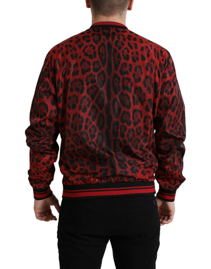 Dolce & Gabbana Red Leopard Nylon Bomber Full Zip Jacket