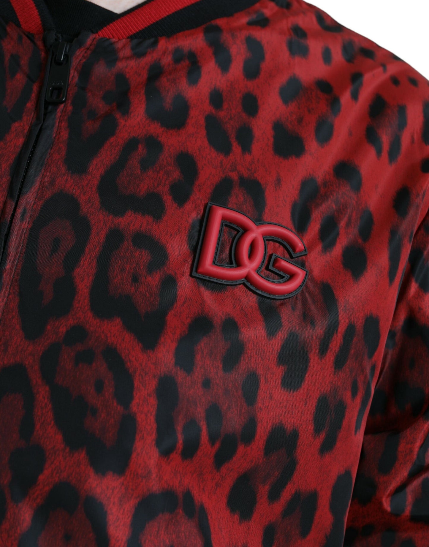 Dolce & Gabbana Red Leopard Nylon Bomber Full Zip Jacket