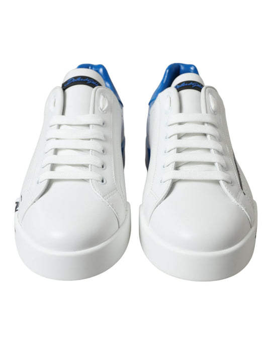 Dolce & Gabbana White Blue Leather Low Top Sneakers Shoes