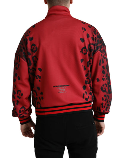 Dolce & Gabbana Red Leopard Polyester Bomber Full Zip Jacket